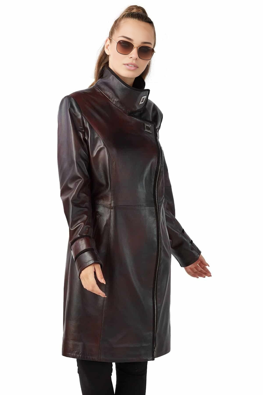Alexis Dark Brown Waxed Leather Coat For Women