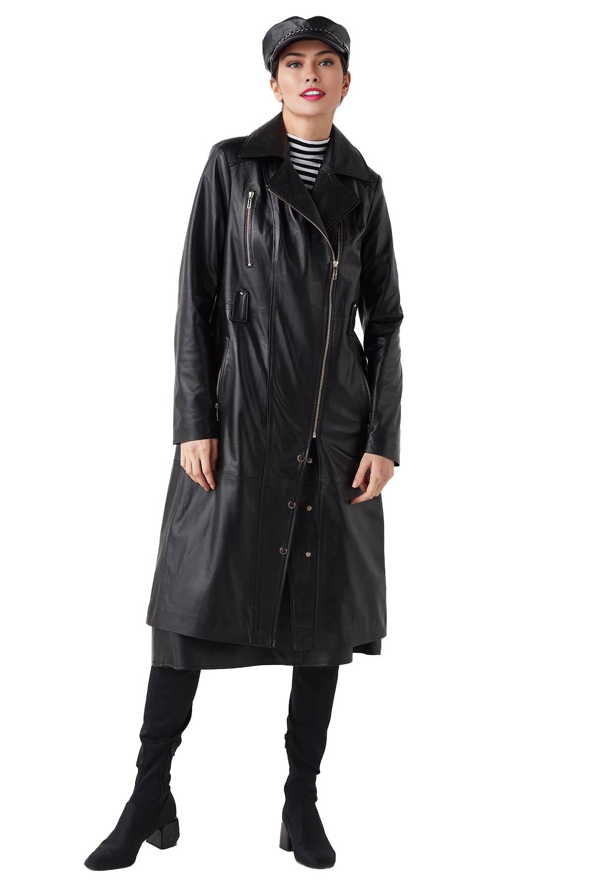 Sophia Black Stylish Leather Coat For Women