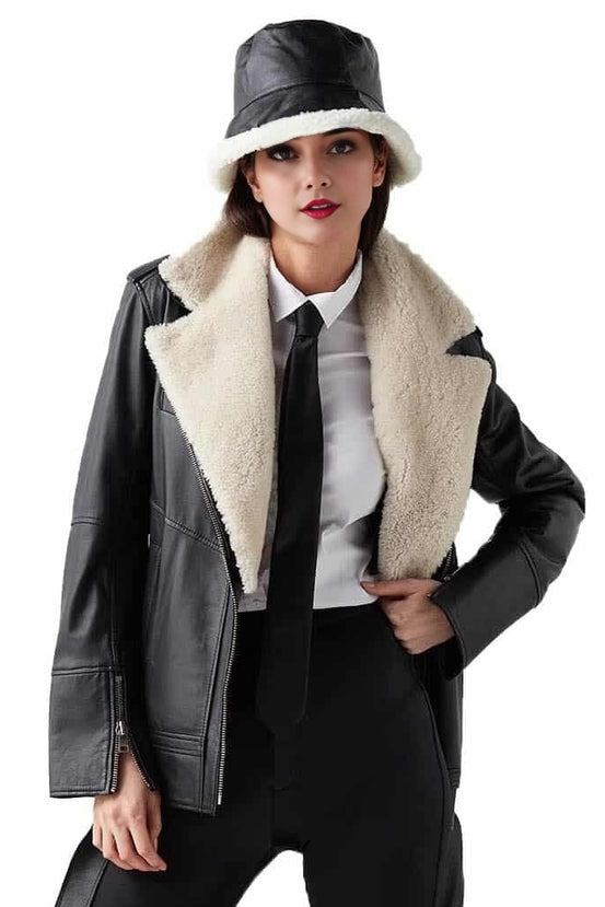 Lauren Fur Black Leather Jacket For Women