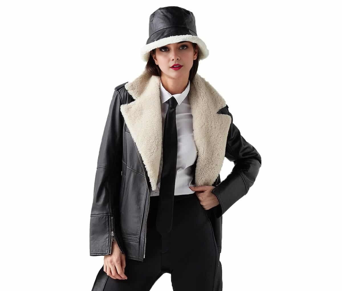 Lauren Fur Black Leather Jacket For Women