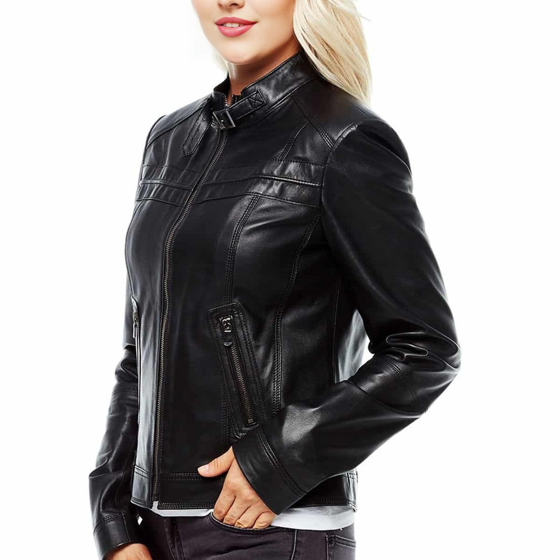 Sara Black Biker Rider Leather For Women