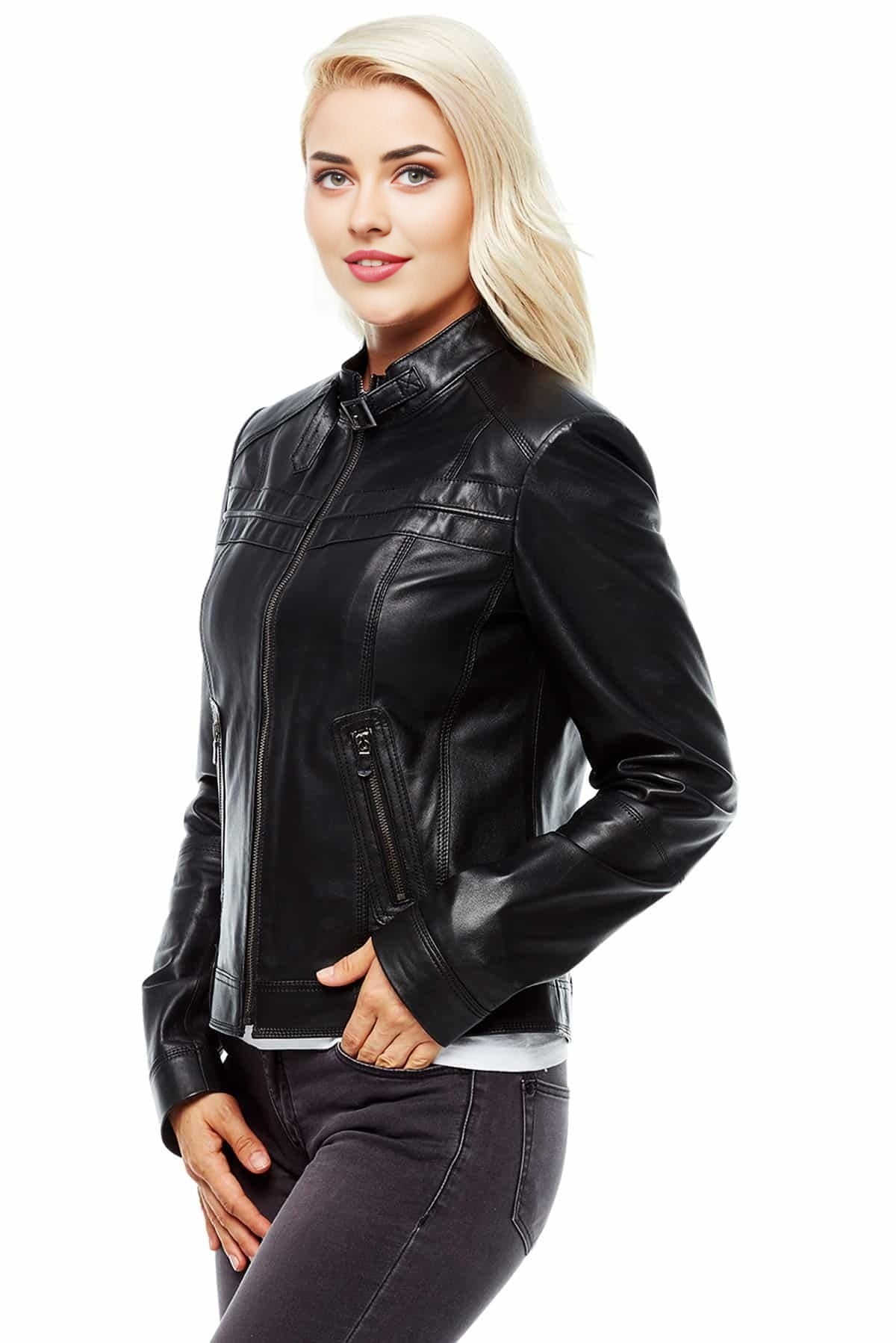 Sara Black Biker Rider Leather For Women