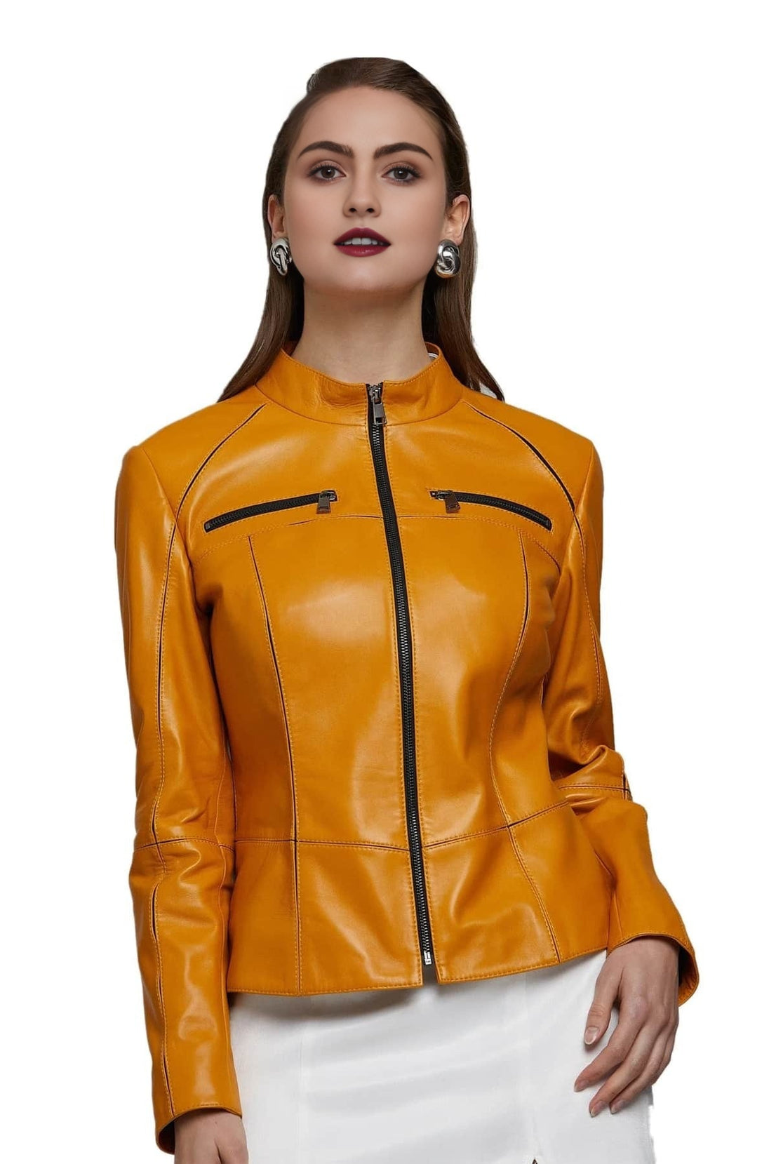Jessica Yellow Stylish Leather Jacket Fr Women