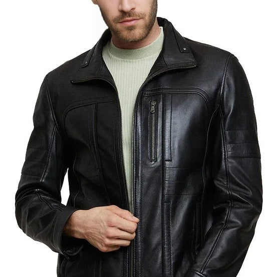 Russell Black Leather Jacket For Men