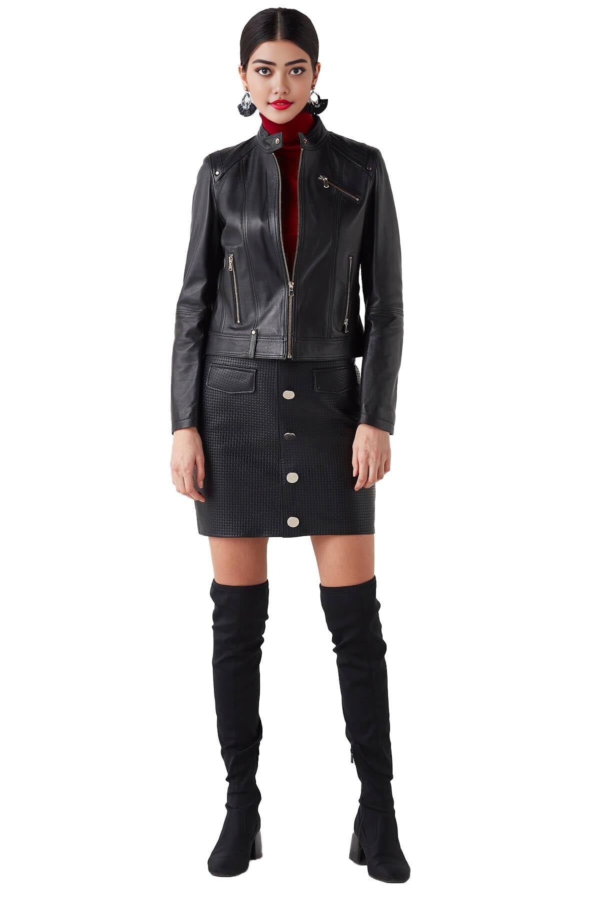 Elizabeth Black Leather Jacket For Women