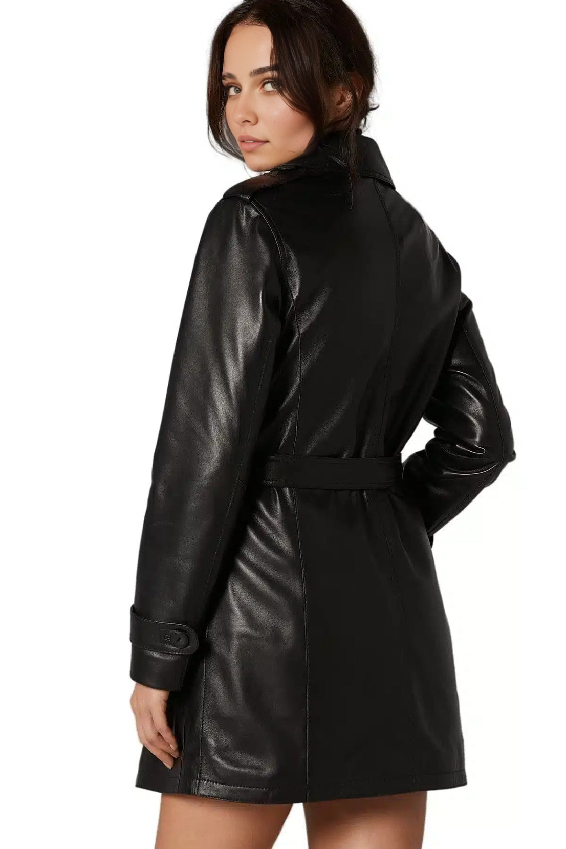 Julia Black Stylish Leather Coat For Women