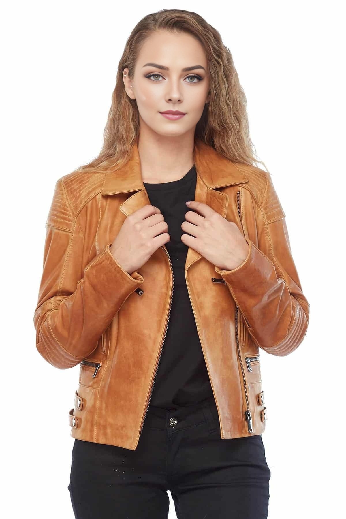Journee Brown Distressed Leather Jacket For Women