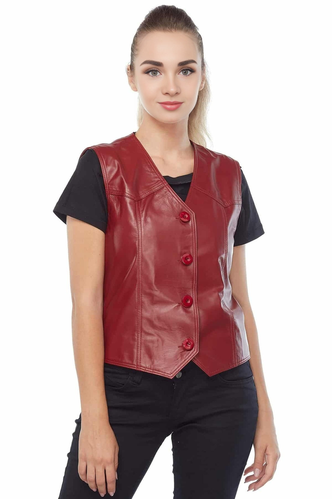Isabella Red Vest Leather Jacket For Women