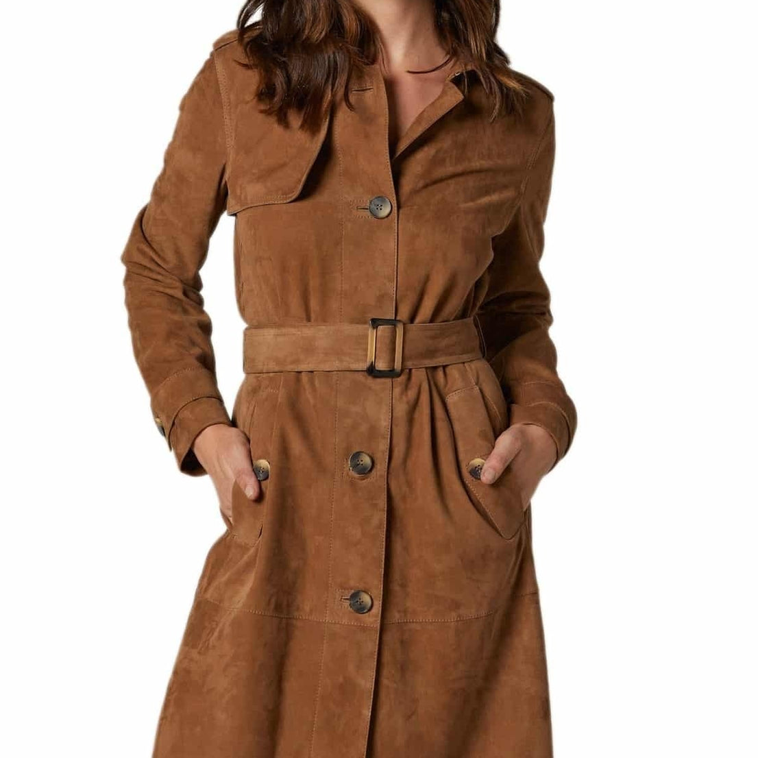 Betty Brown Suede Leather Coat For Women