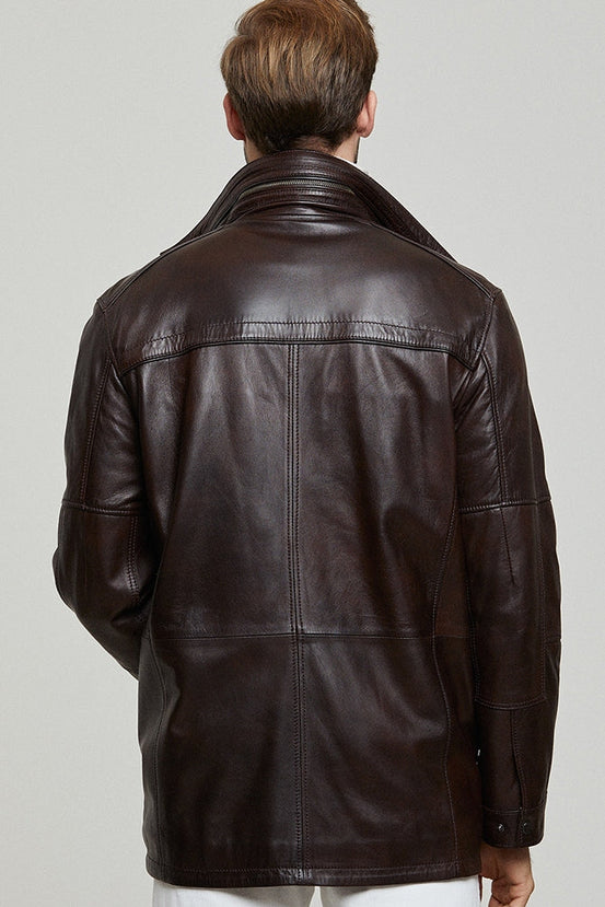 Eduardo Brown Leather Coat For Men