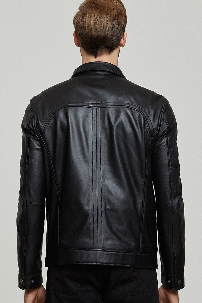 Bruno Black Leather Jacket For Men