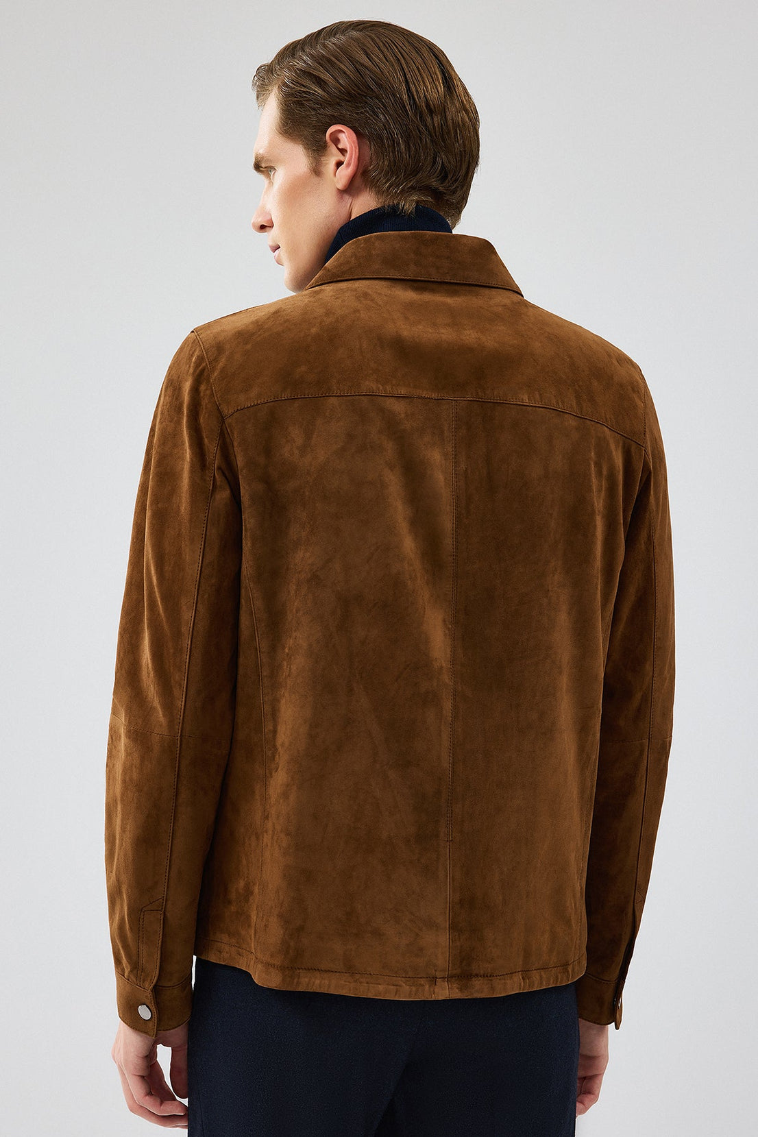Enzo Brown Shirt Collar Suede Leather Coat For Men