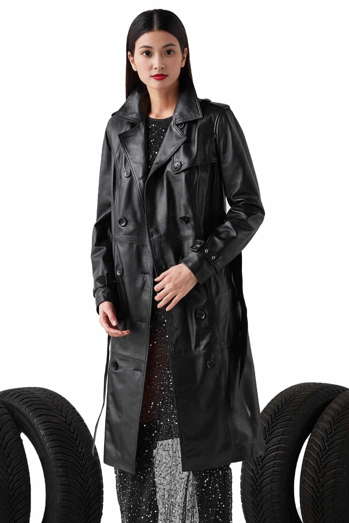 Lydia Black Long Trench Leather Coat For Women