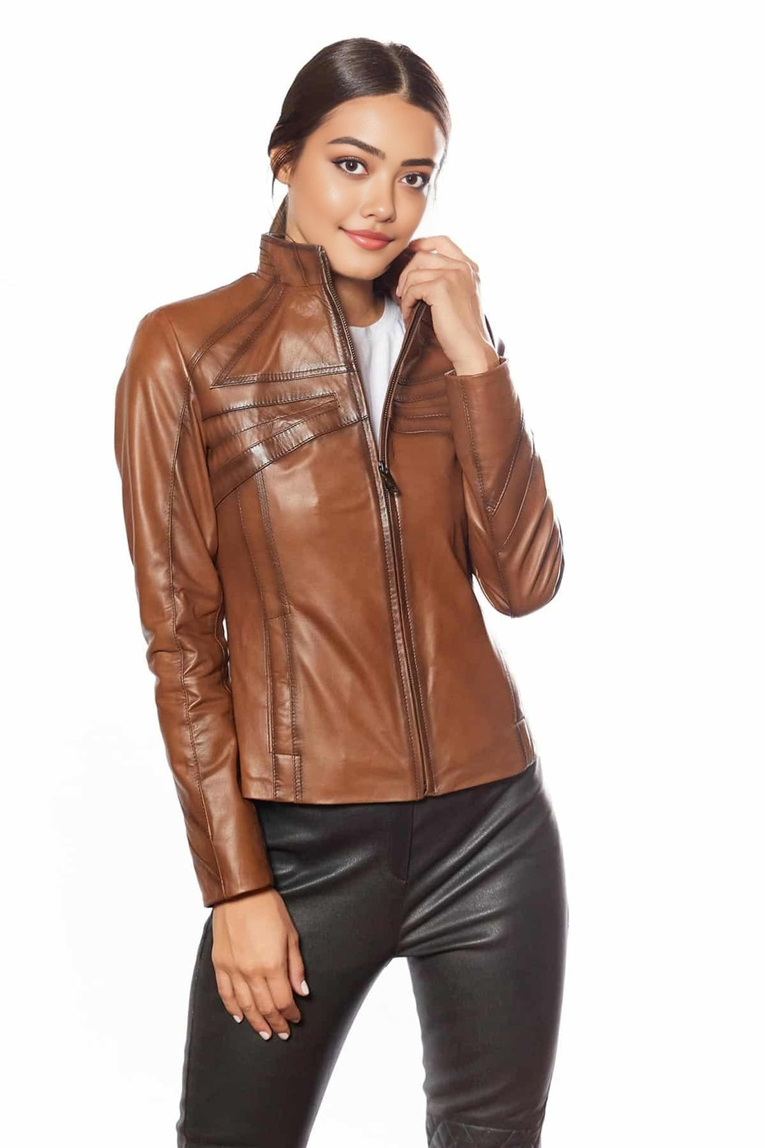 Karla Brown Sheep skin Leather Jacket For Women