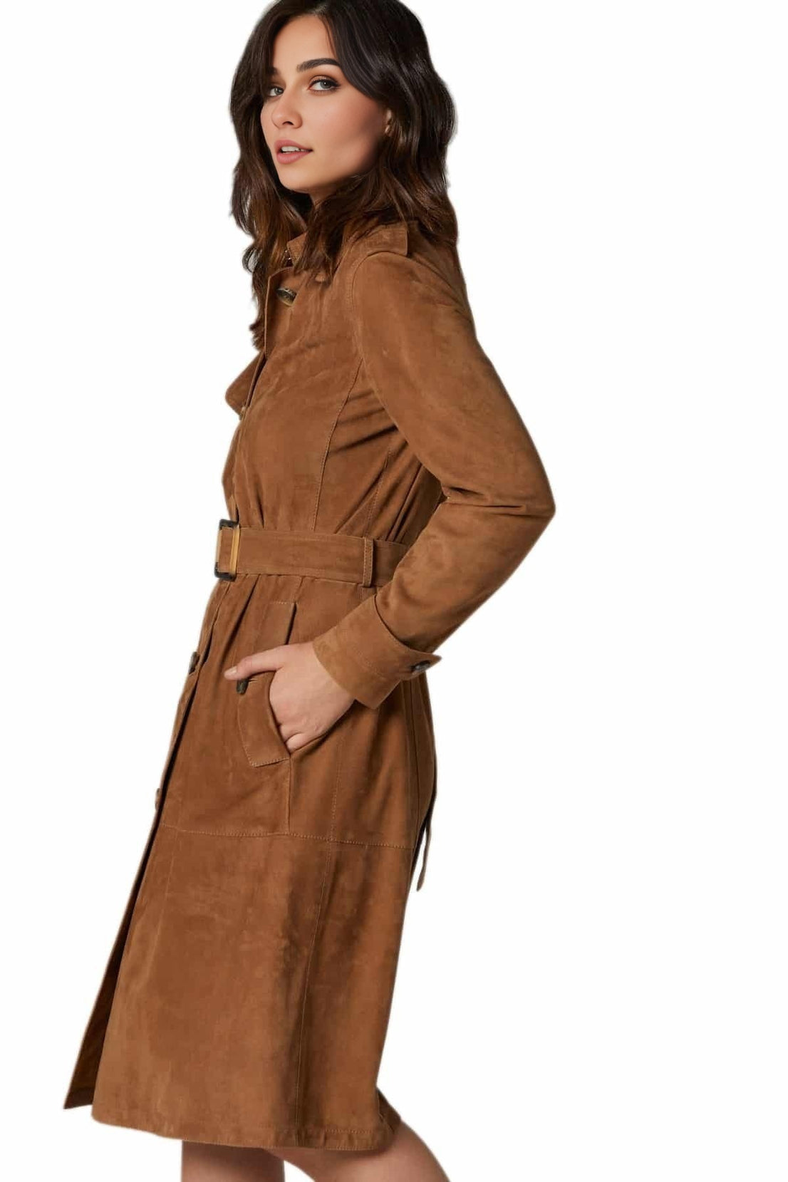 Betty Brown Suede Leather Coat For Women