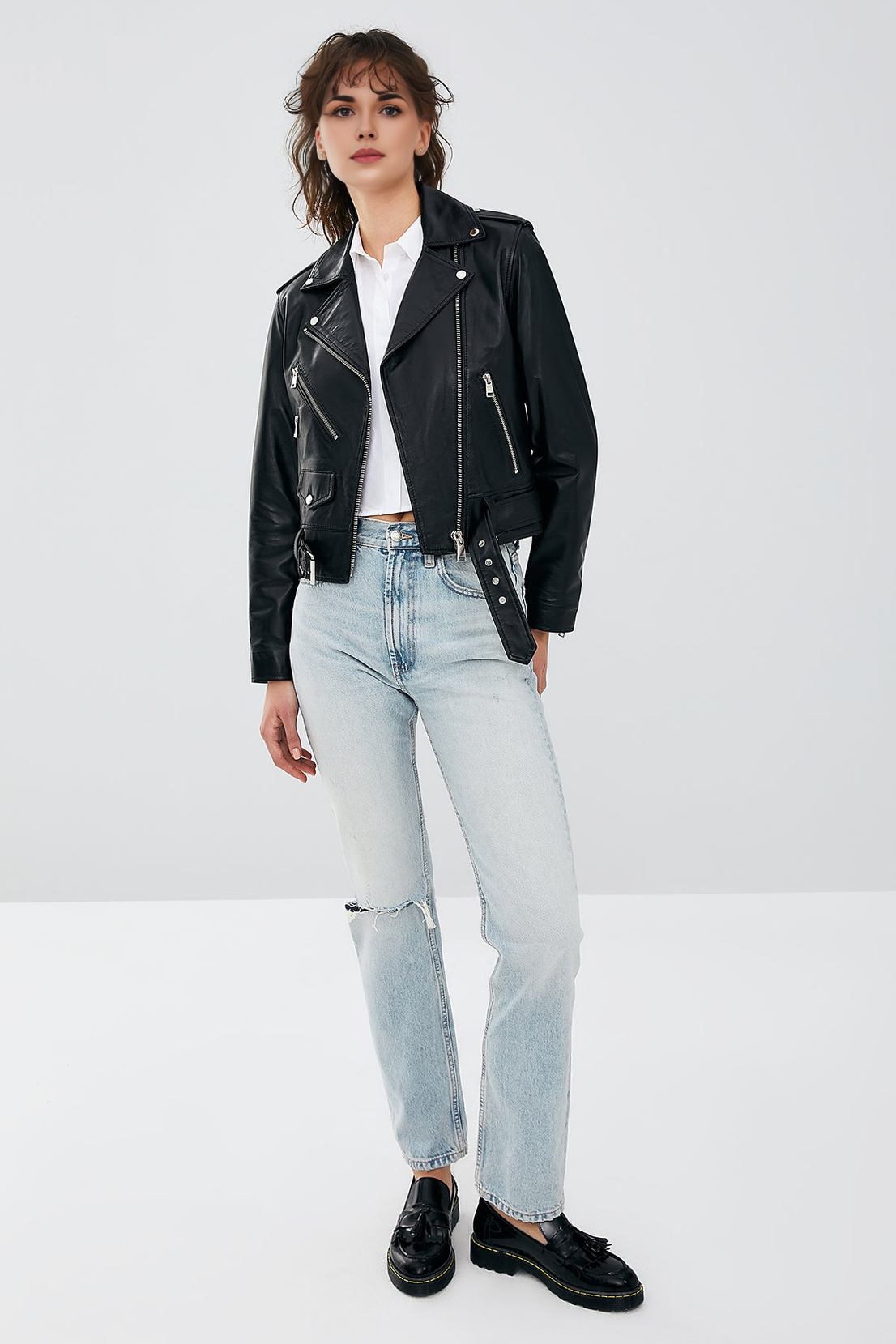 Newage Black Slim-Fit Biker Jacket For Women