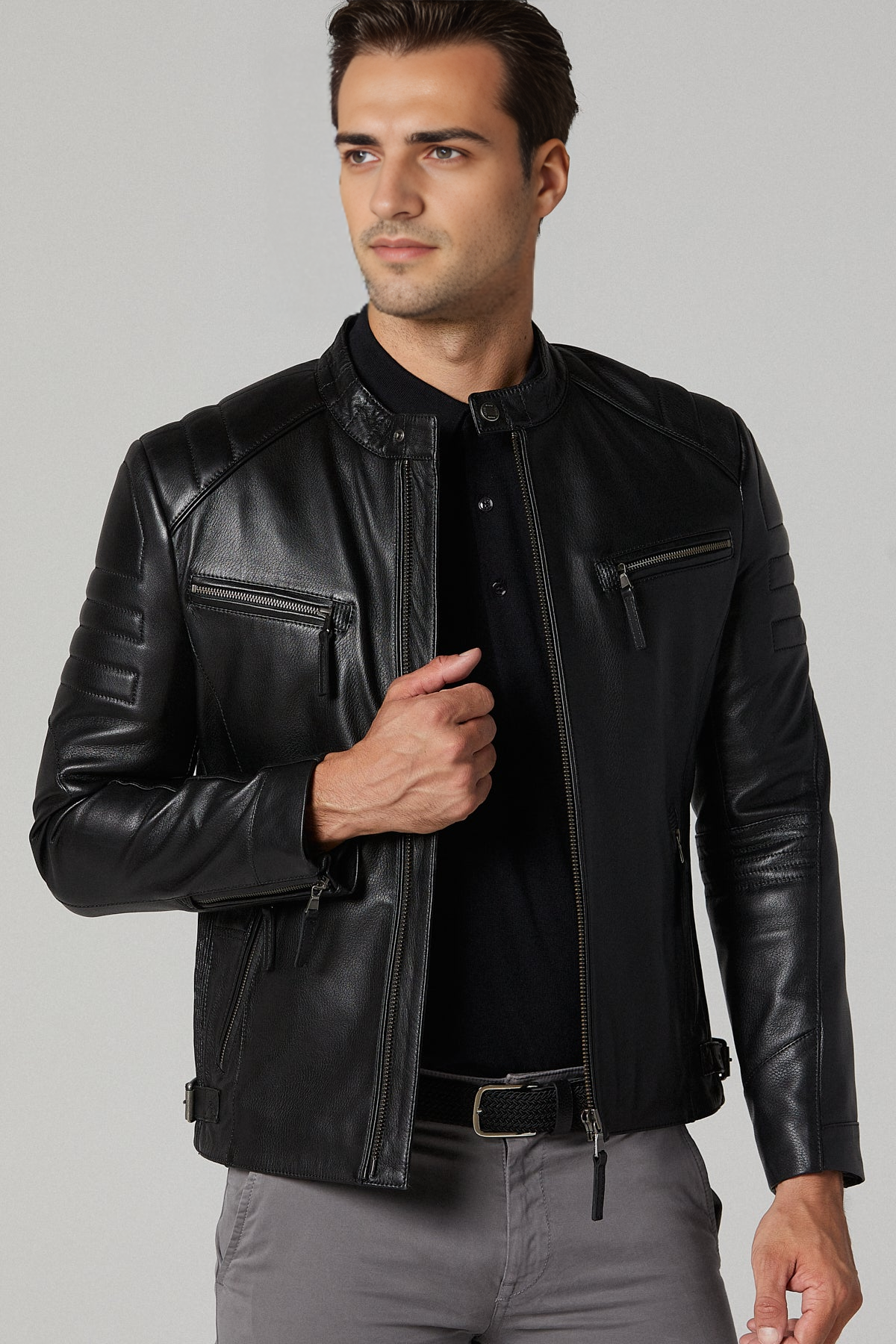 Bosh Black Slim-Fit Leather Jacket For X-Men