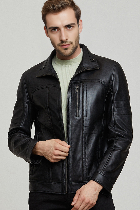 Bruno Black Leather Jacket For Men