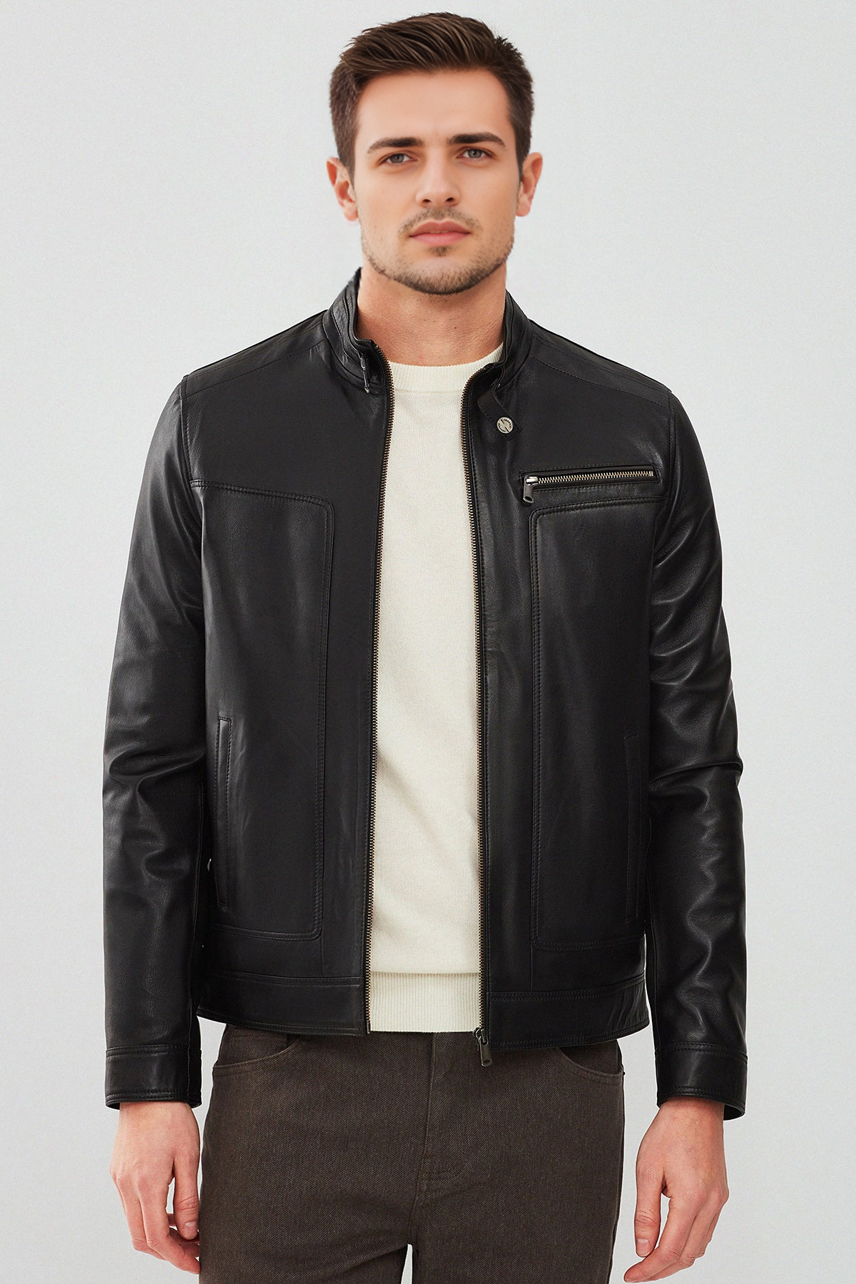 Felible Black Leather Jacket For Men's