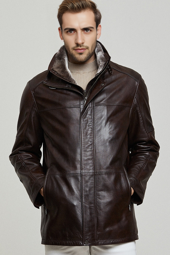 Eduardo Brown Leather Coat For Men