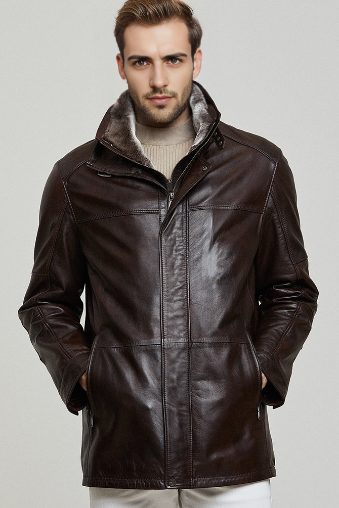 Eduardo Brown Leather Coat For Men