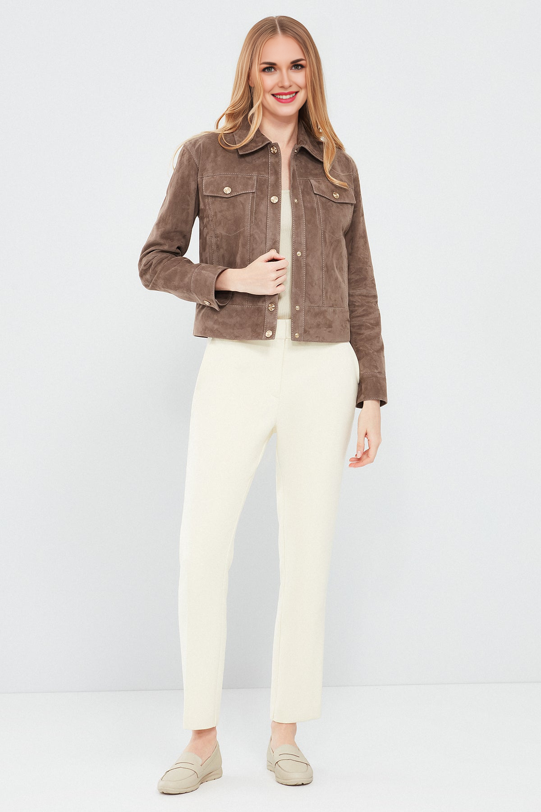 Amber Mink Shirt Collar Short Suede Leather Jacket For Women