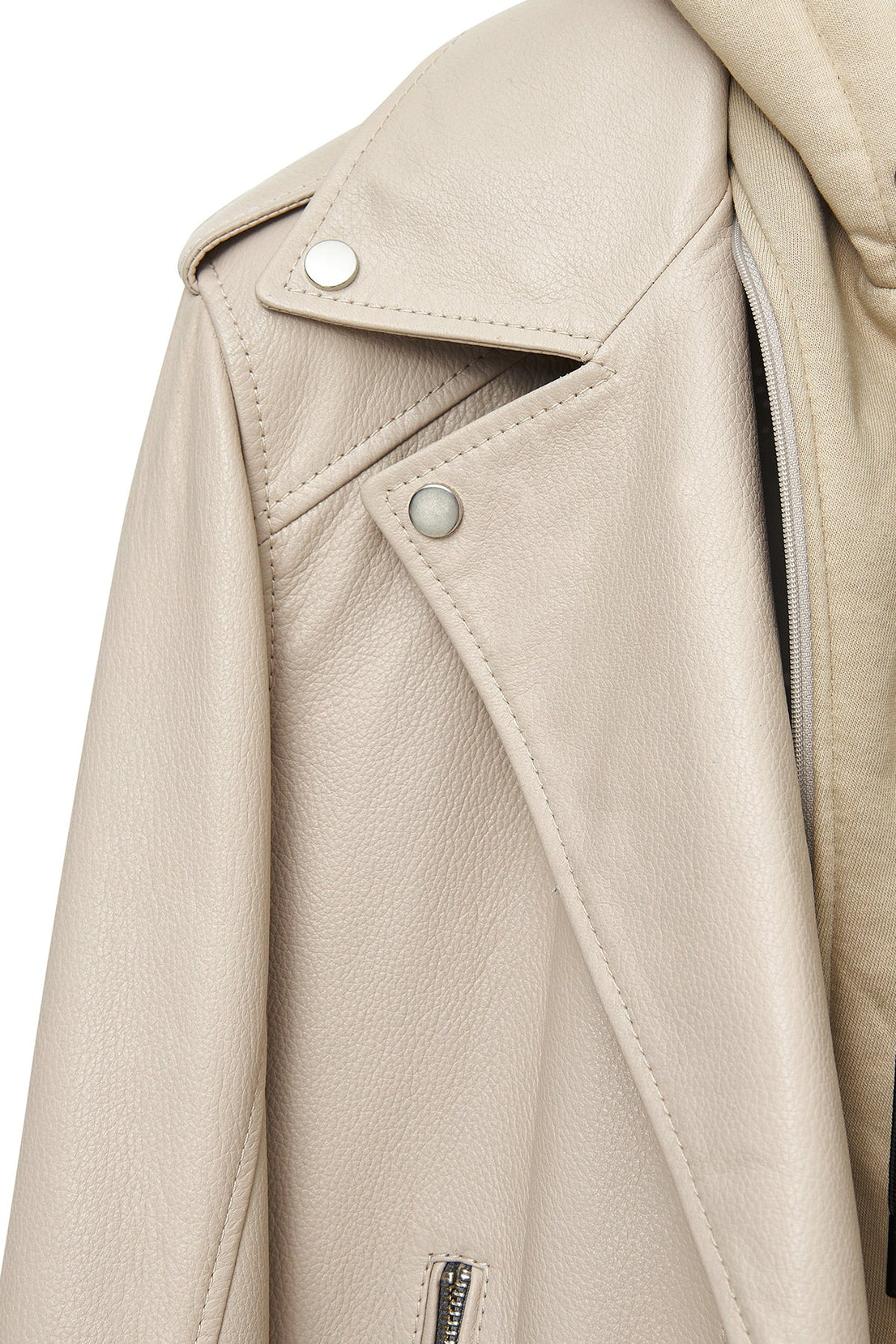 Butler Beige Hooded Biker Leather Jacket for Men