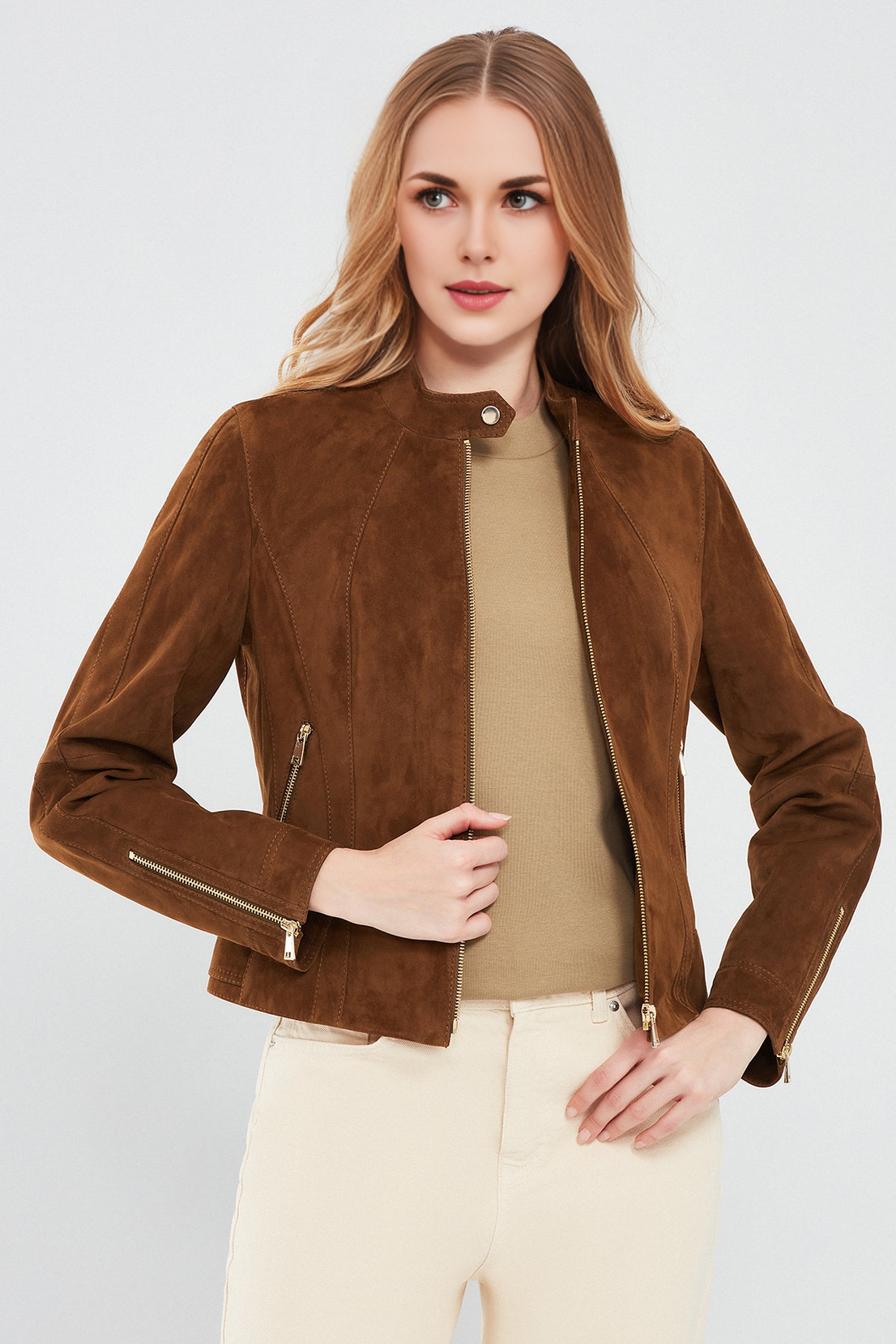 Grace Brown Short Suede Leather Jacket For Women