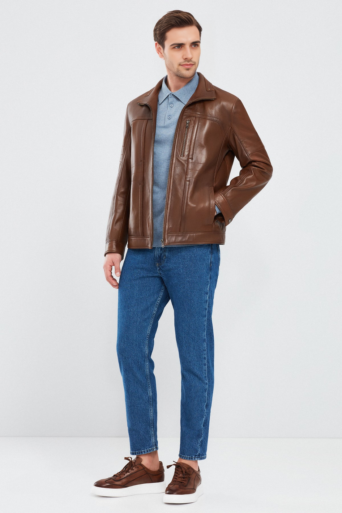 Bruno Cognac Brown Leather Jacket For Men
