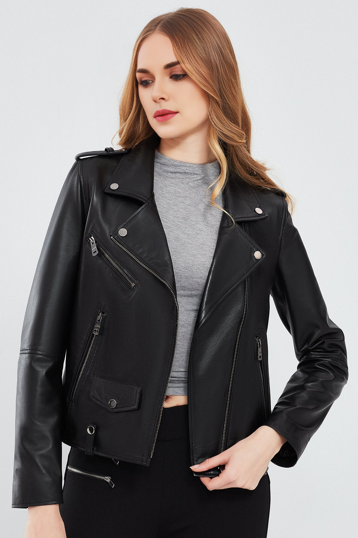 Egoist Black Biker Leather Jacket For Women
