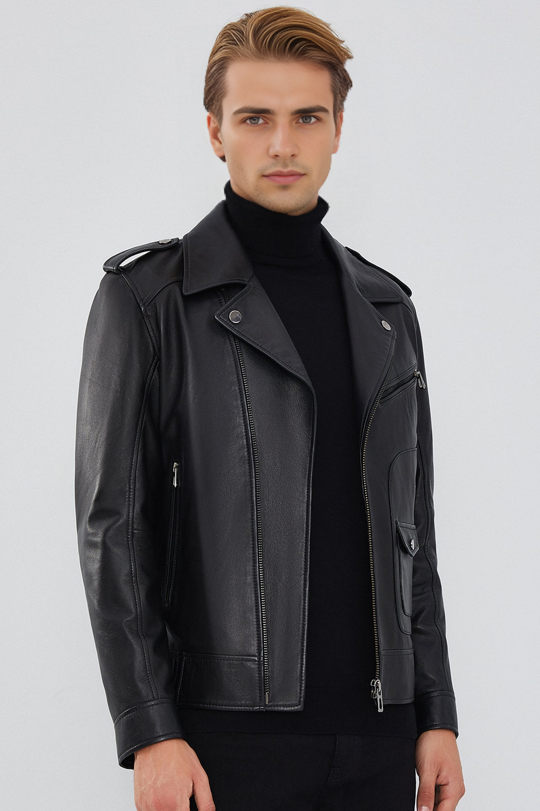 Carter Black Biker Leather Jacket For Men