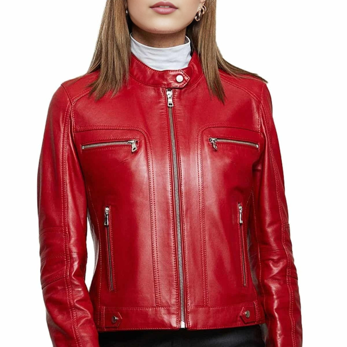 Savannah Red Biker Rider Leather Jacket For Women