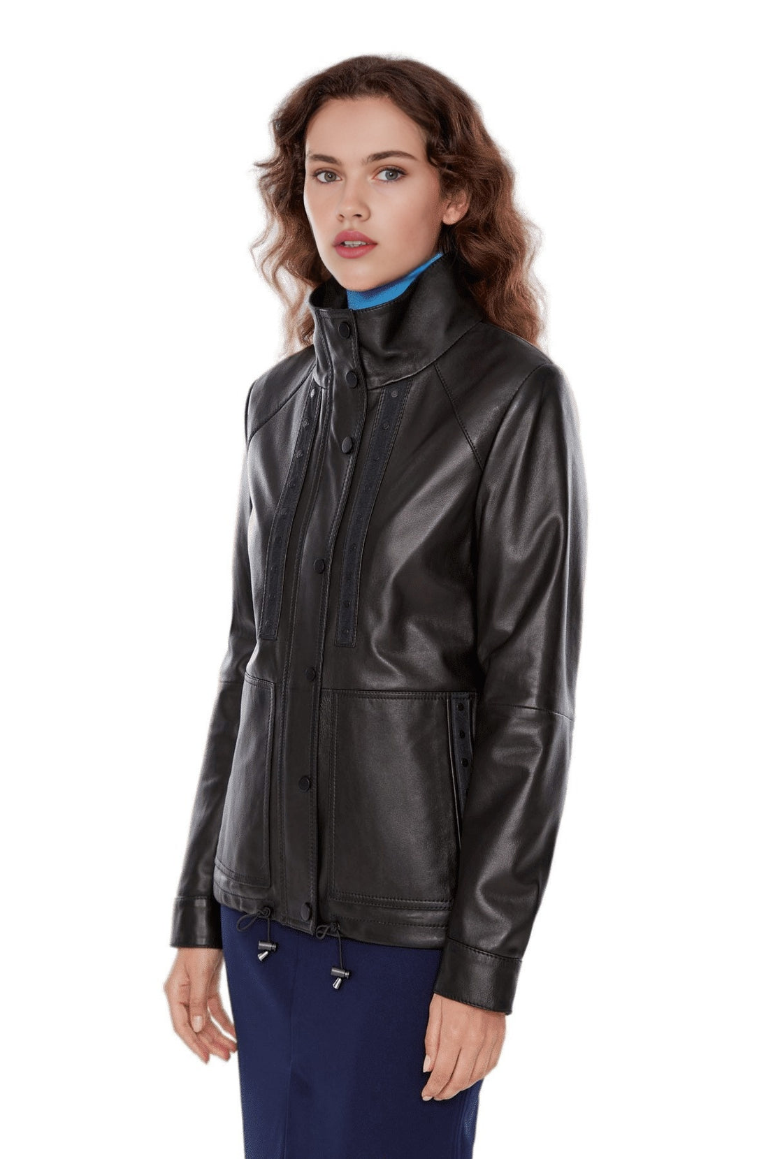 Aubree Black Unique Design Leather Jacket For Women