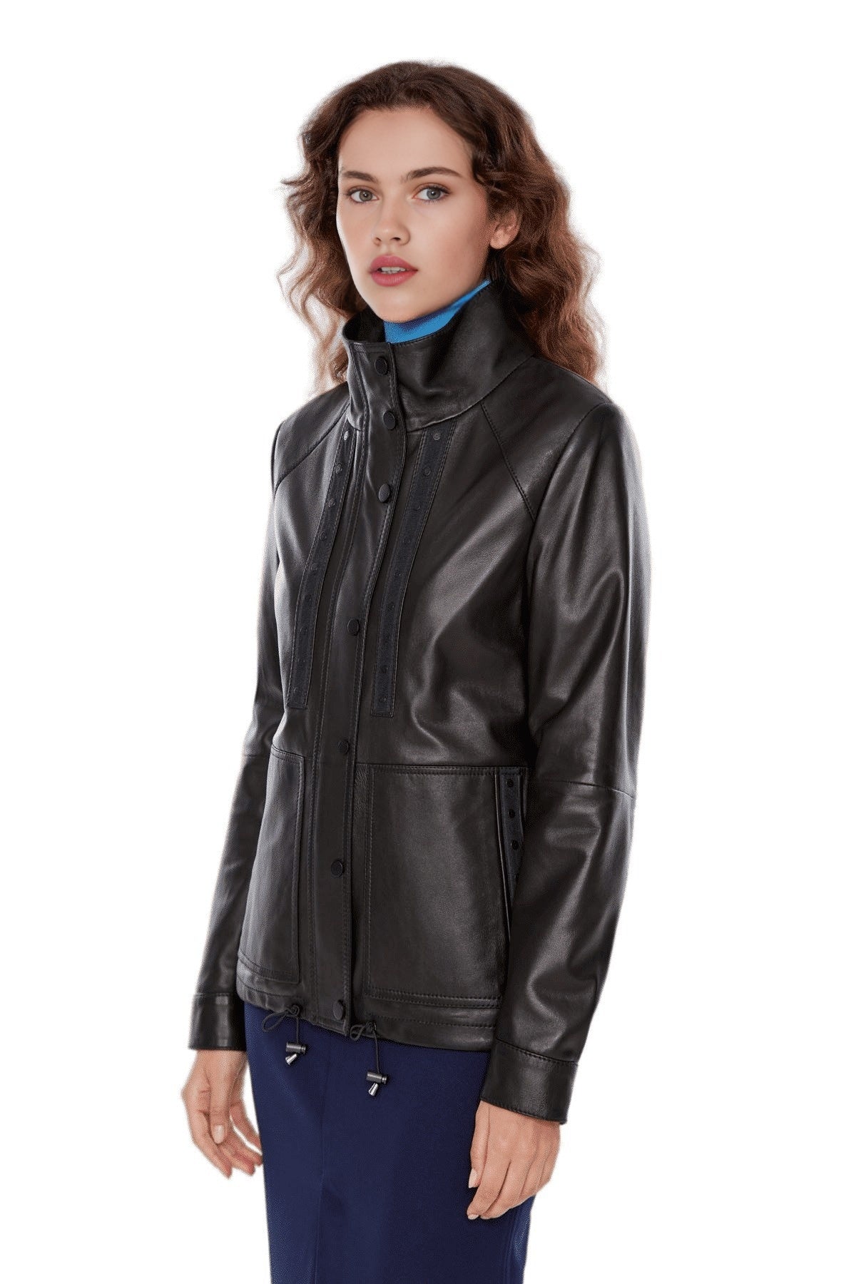 Aubree Black Unique Design Leather Jacket For Women