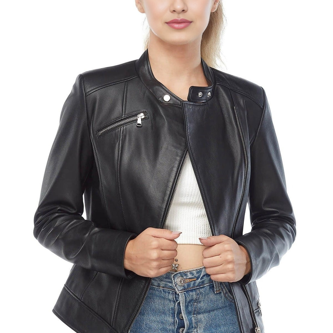 Carolyn Black Stylish Leather Jacket For Women