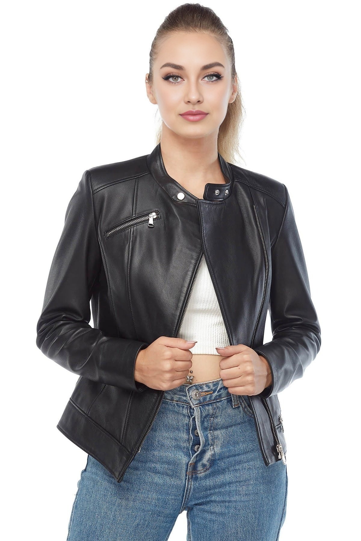 Carolyn Black Stylish Leather Jacket For Women