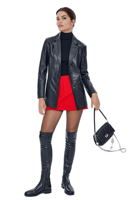 Kaylee Black Leather Coat For Women