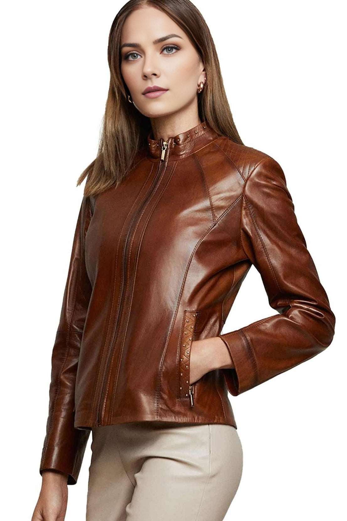 Mila Brown Leather Jacket For Women