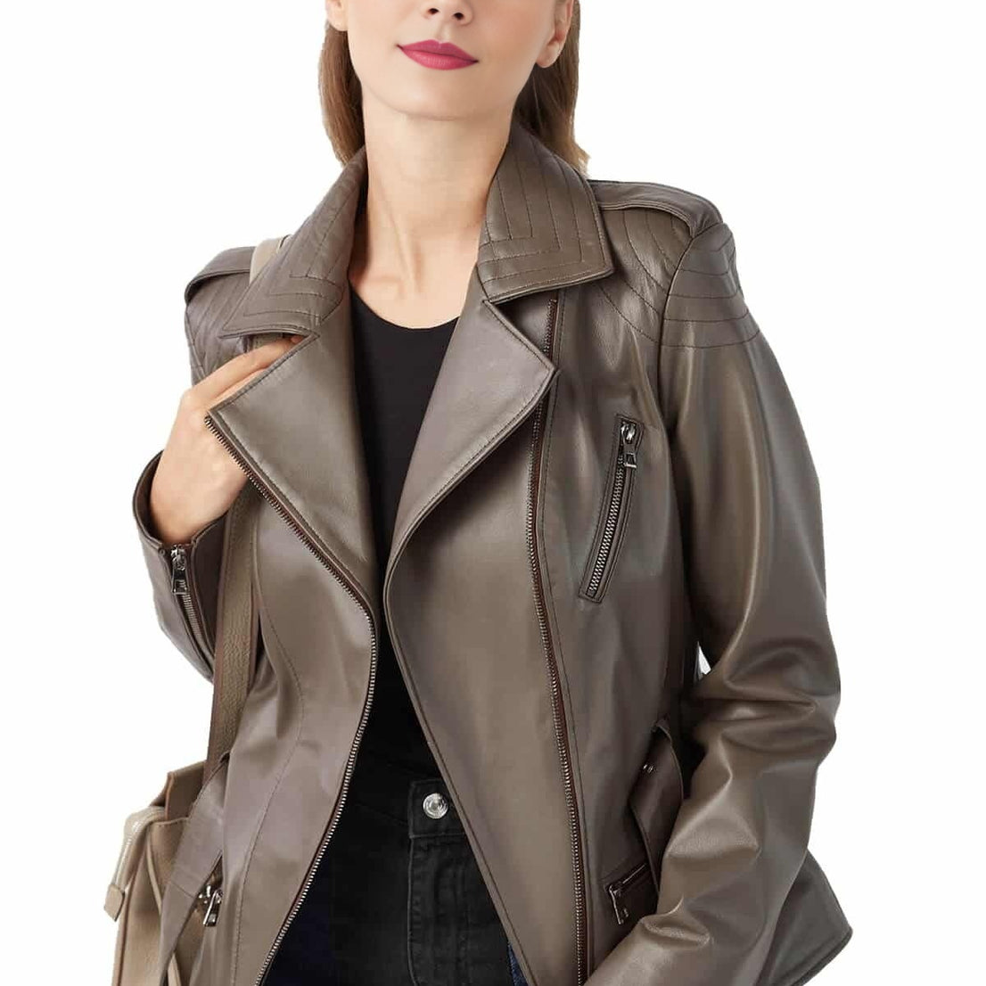 Alenxendra Mink Color Leather Jacket For Women