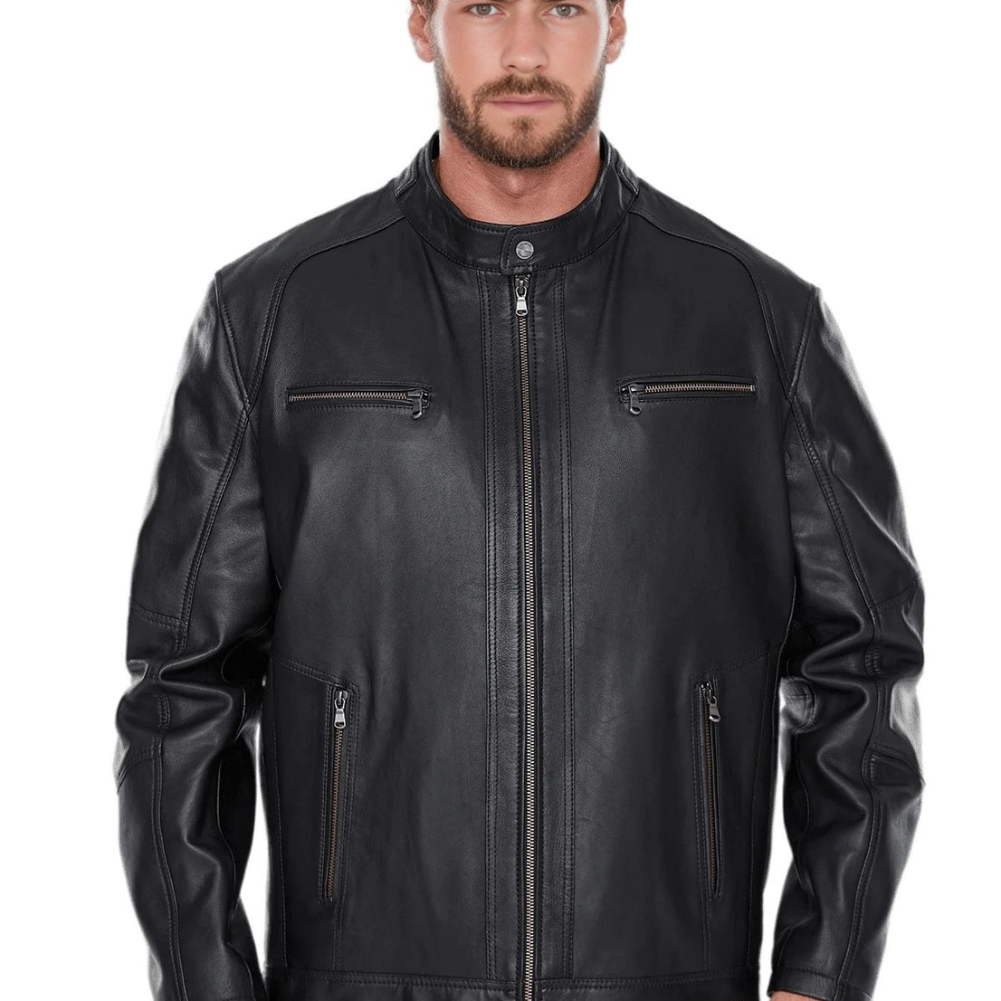 Charles Black Biker Leather Jacket For Men