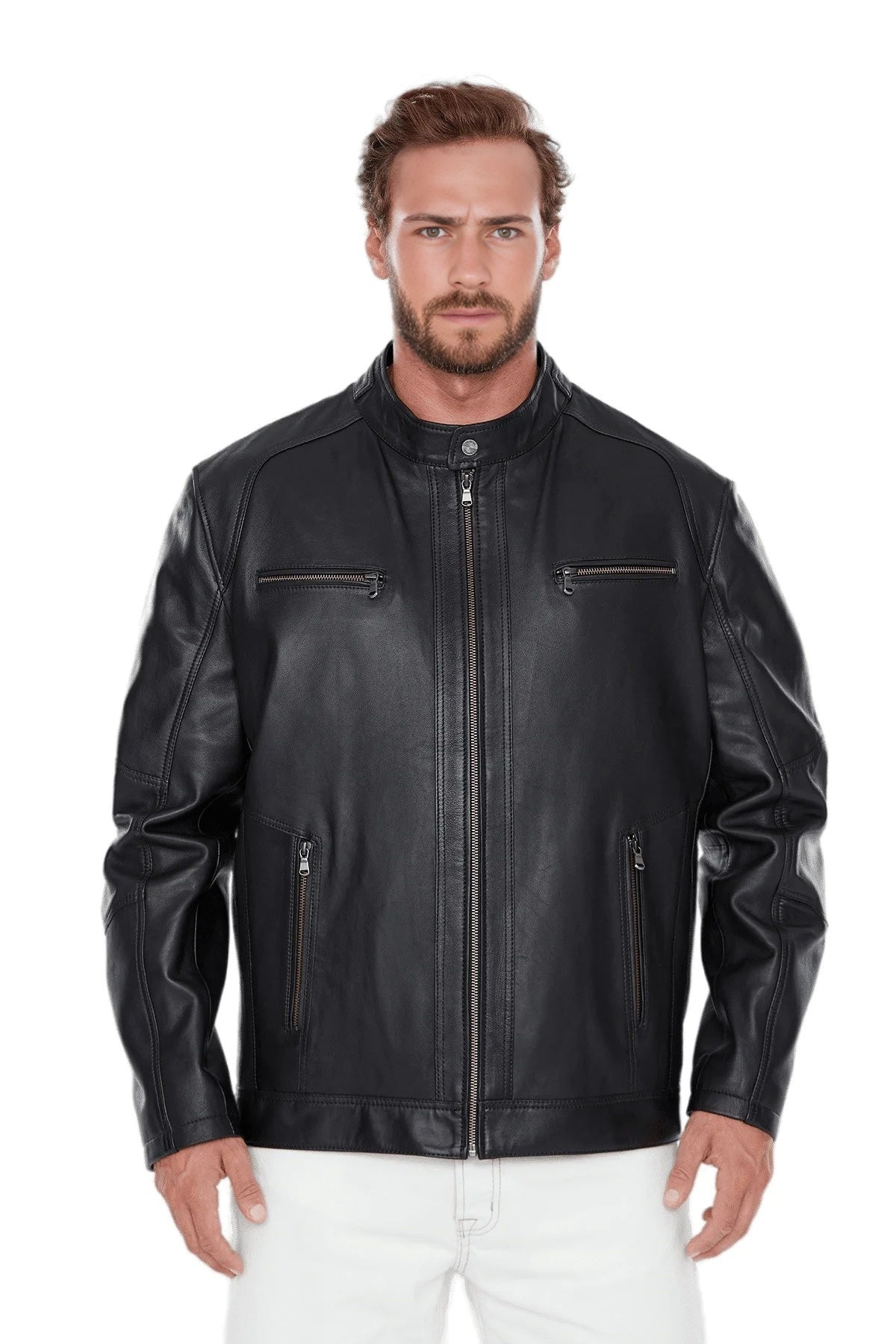 Charles Black Biker Leather Jacket For Men