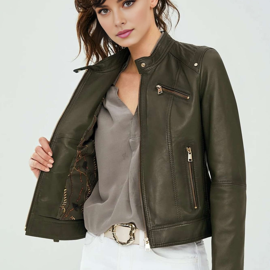 Theresa Green Biker Leather Jacket For Women