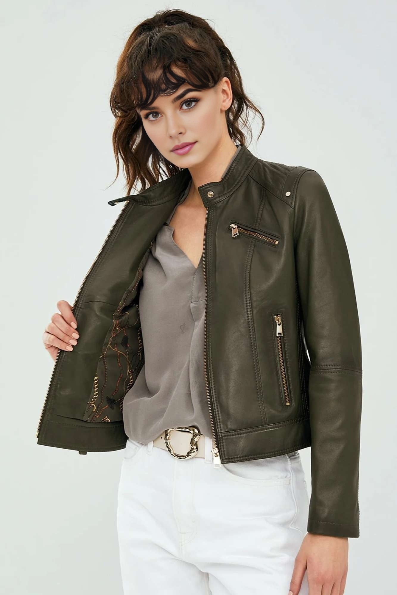 Theresa Green Biker Leather Jacket For Women