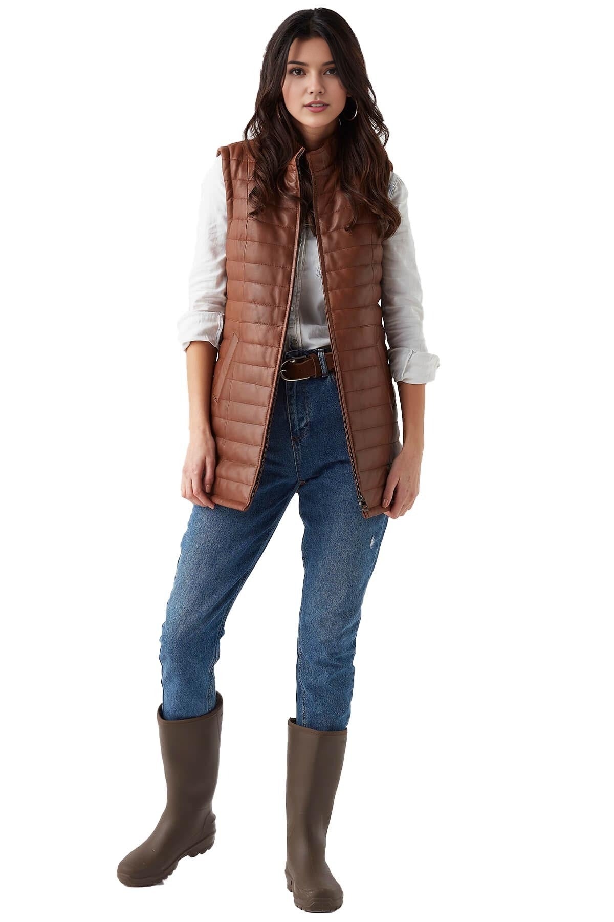 Katherine Brown Leather Vest For Women