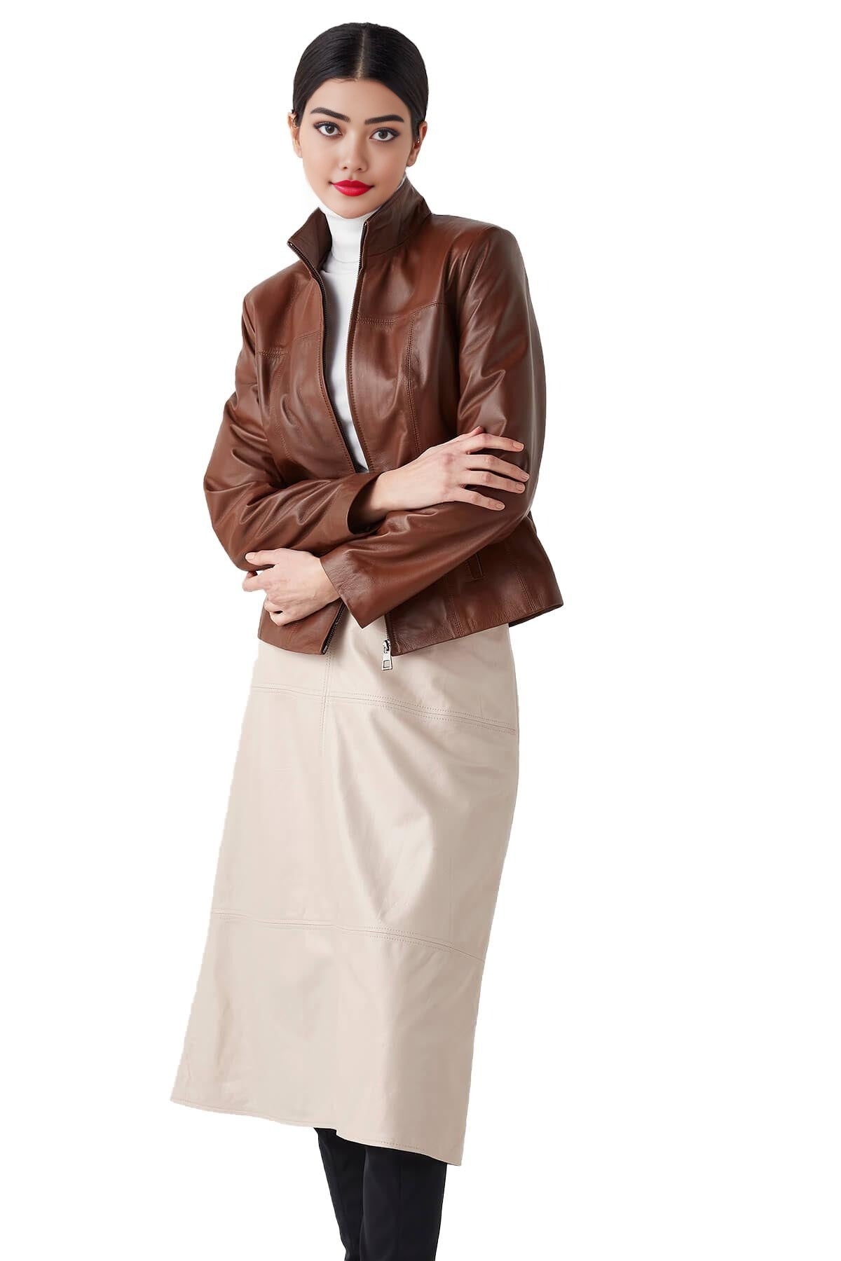 Hailey Brown Leather Jacket For Women