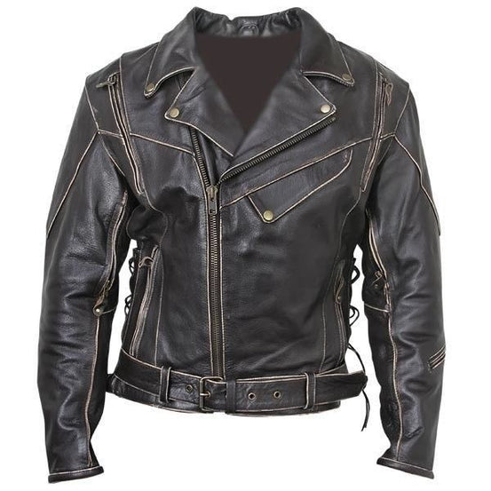 Brando Biker Distressed Black Leather Jacket For Men