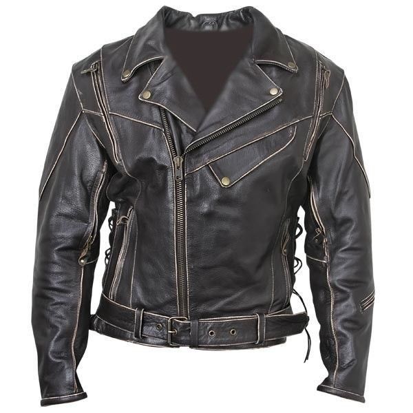 Brando Biker Distressed Black Leather Jacket For Men