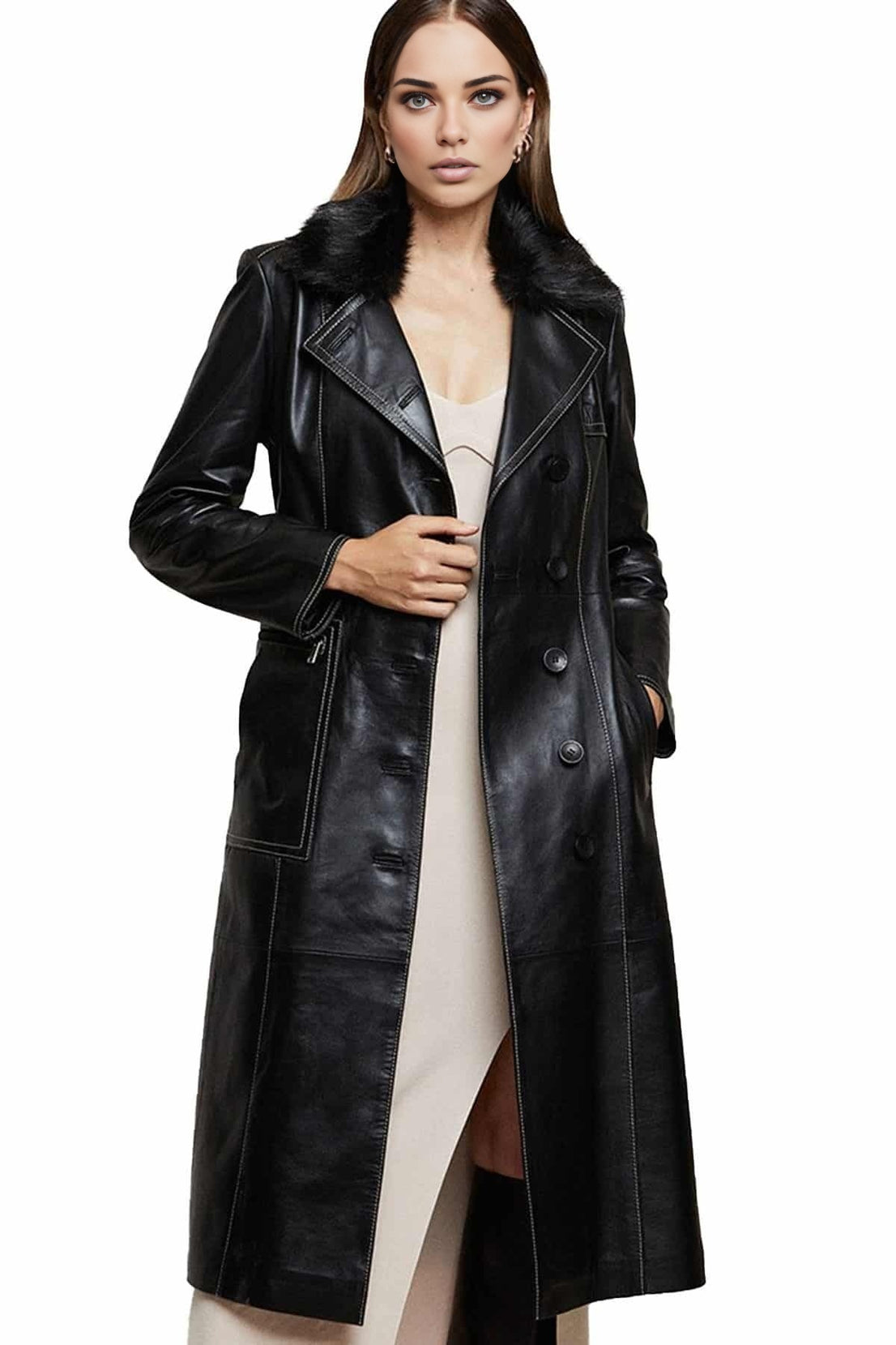 Margaret Trench Long Trending Leather Coat For Women