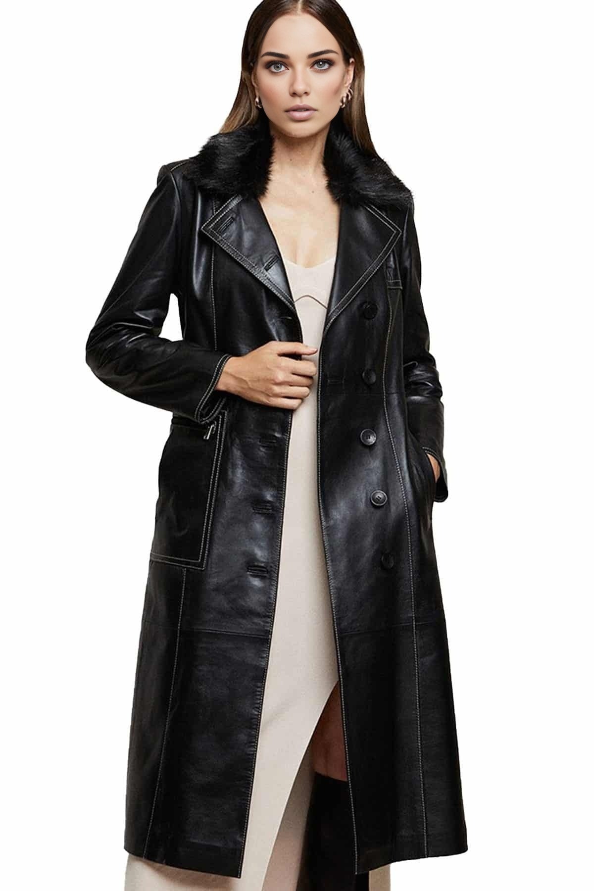 Margaret Trench Long Trending Leather Coat For Women