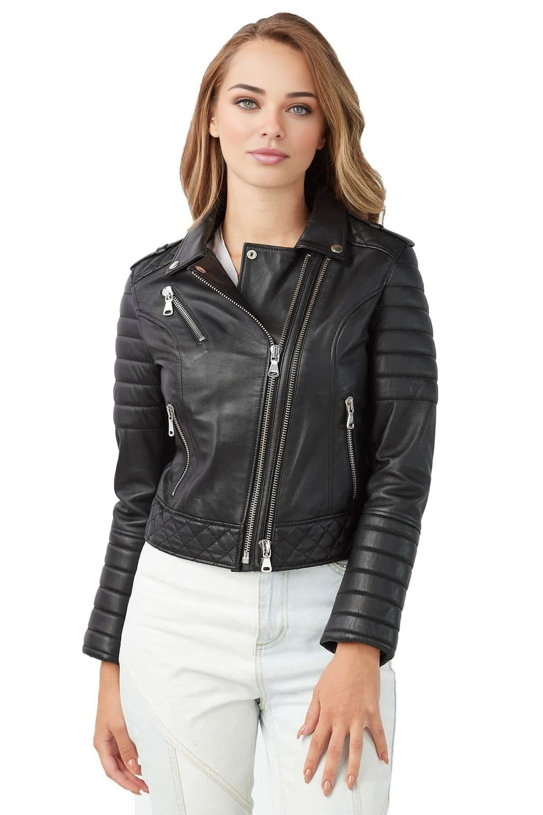 Mabel Black Quilted Leather Jacket For Women